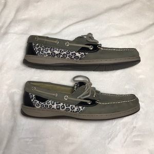 Sperry Bluefish In Gray Leopard Sparkle Print
